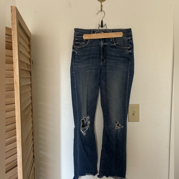 Mother Jeans Insider Crop Step Chew Light Wash Distressed Ankle Flare Size 25 - Picture 2 of 5